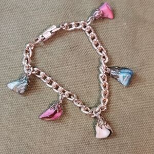 Women’s Pink & Blue Charm Bracelet - Rose Gold Chain